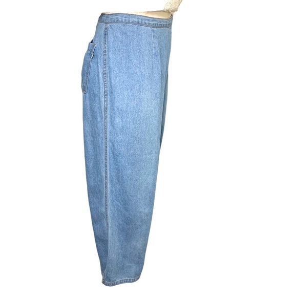 VINTAGE 90's High Waisted Blue Light Wash Cropped Jeans Wide Leg Side Zip Sz 10 - Picture 3 of 16